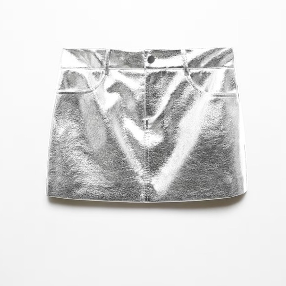 NWT MANGO Metallic leather-effect mini-skirt - Picture 7 of 11